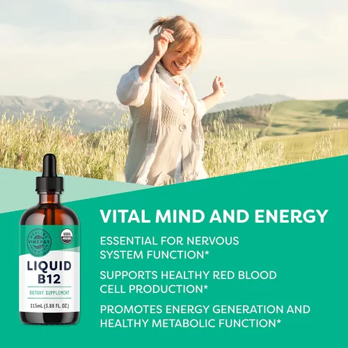 Miniatura 2 de Vimergy Suplemento orgánico de vitamina B12 líquida USDA de 2500 mcg, metilcobalamina y adenosilcobalamina de absorción rápida, vitaminas B12
