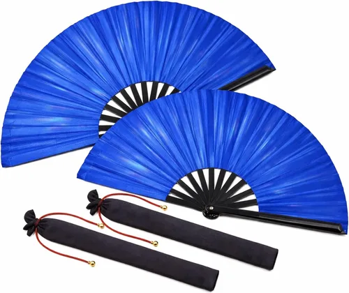 Miniatura 23 de Maitys Paquete de 2 ventiladores de mano plegables grandes de 13 pulgadas, ventiladores chinos de mano grandes para baile de línea, Tai Chi