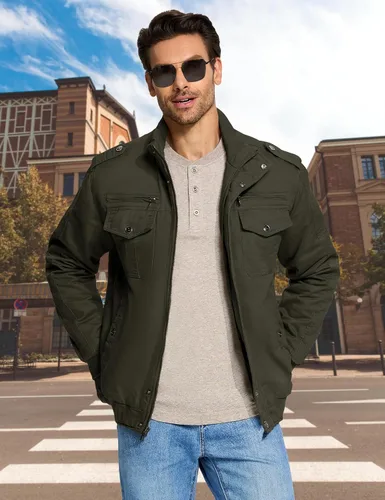 Miniatura 2 de CRYSULLY - Abrigo de invierno para hombre, estilo casual, con forro polar, bolsillos múltiples, estilo campo, con capucha extraíble