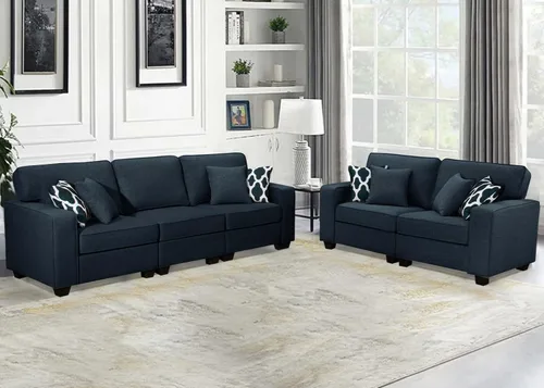 Miniatura 35 de Legend Vansen - Sofá modular seccional en forma de U con otomano, moderno, reversible, de esquina, para sala de estar (Créma, Sofá en forma de U-3)
