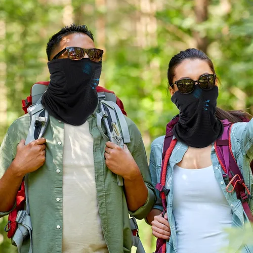 Miniatura 5 de 3 piezas de polaina de cuello de enfriamiento ajustable transpirable pasamontañas máscara facial con agujeros de malla correa protección UV cubierta