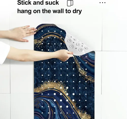 Miniatura 4 de LNOND Tapete de baño de mármol antideslizante, extra largo de 40 x 16 pulgadas, tapete antideslizante para bañera, tapete de ducha de mármol azul