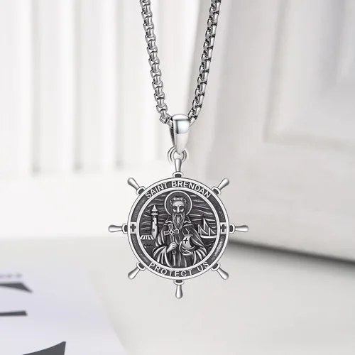 Miniatura 492 de Collar con colgante de plata de ley 925 con medalla de San Patrón, joyería religiosa para hombres y mujeres, con cadena de acero inoxidable 316L