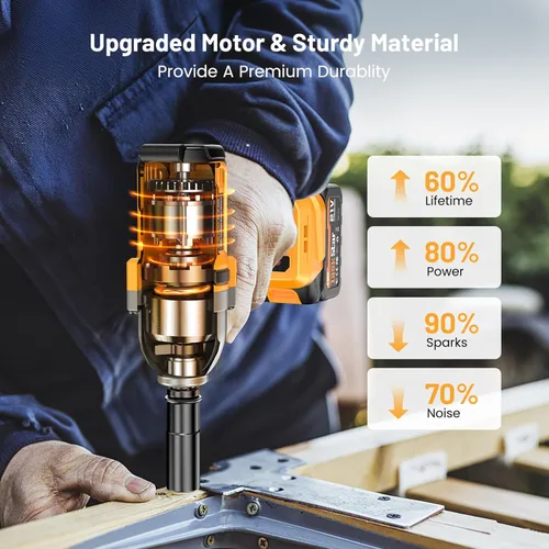 Miniatura 5 de TaskStar Llave de impacto inalámbrica de 740 pies-libras (1000N.m) 3300RPM pistola de impacto de alto par de 1/2 pulgada, destornillador de impacto