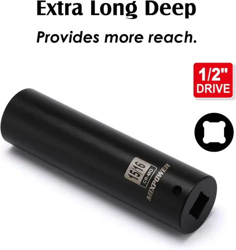 Miniatura 5 de MIXPOWER 1/2" Dr. x 15/16 pulgadas Extra Long Deep Impact Socket, 6 puntos, acero de aleación Cr-Mo, 5 pulgadas de largo, 15/16 pulgadas