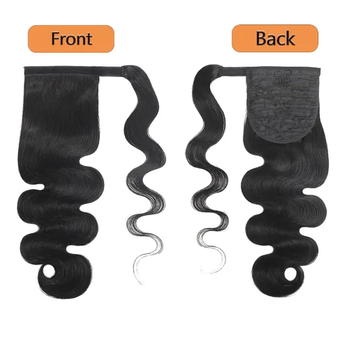 Miniatura 2 de Cola de caballo de cabello humano ondulado con pasta mágica deformación alrededor de la extensión de cabello humano rizado para mujeres negras, 150%