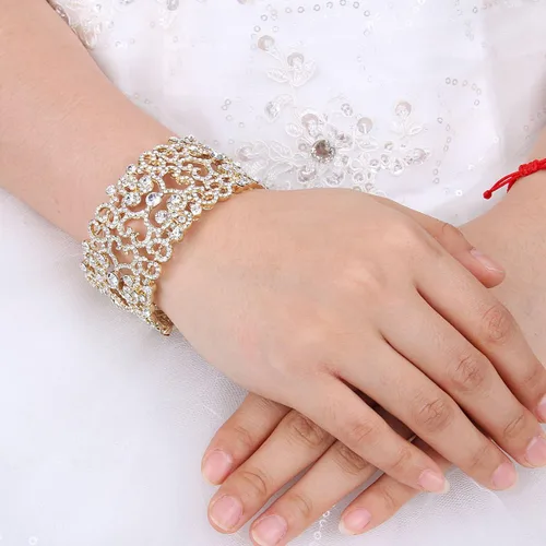 Miniatura 5 de EVER FAITH Pulsera elástica de cristal austríaco con corazón Art Deco para mujer, transparente