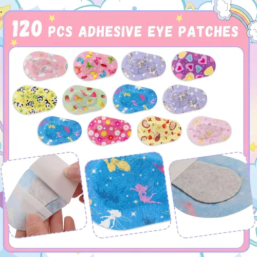 Miniatura 4 de Panitay 120 parches para ojos para niños y niñas, parche adhesivo a granel de tela de algodón transpirable con ojo perezoso para ambliopía