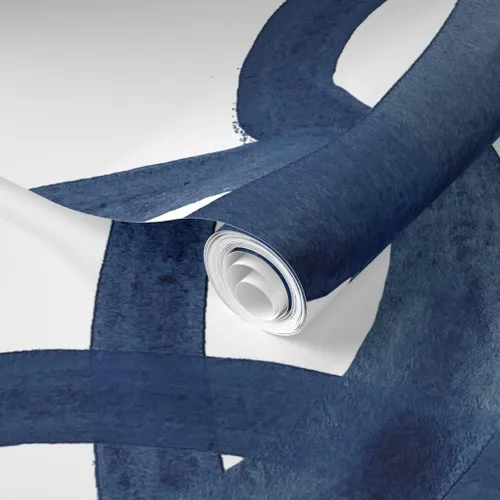 Miniatura 2 de Muestra de papel tapiz extraíble, círculos extra grandes, pintura blanca y azul marino, papel pintado previamente pegado Spoonflower