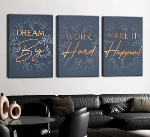 Miniatura 4 de 3 piezas de lienzo inspirador de oro azul para oficina, arte de pared, inspirador motivacional positivo, pinturas botánicas, cuadros de decoración