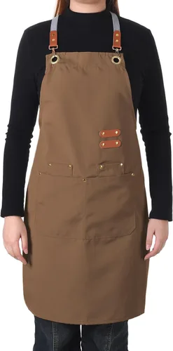Miniatura 2 de Aoomzoon Delantal de cocina duradero, delantales de chef multifuncionales para mujeres y hombres con bolsillos para cocinar, hornear y uso diario