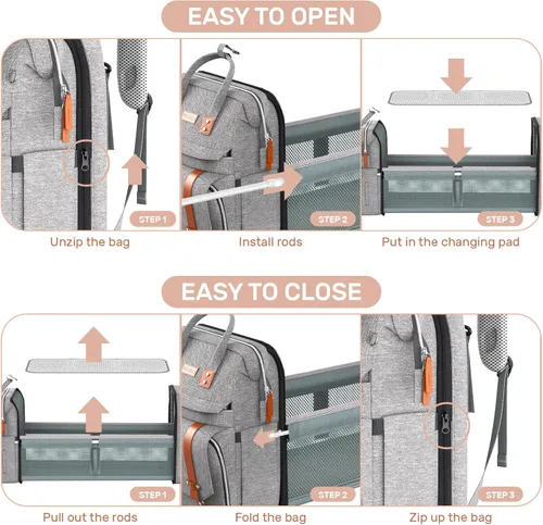 Miniatura 5 de Mochila para pañales con cambiador, bolsa de pañales grande, bolsa de pañales multifuncional, bolsa de bebé, gris