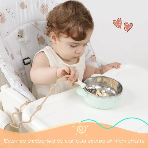 Miniatura 6 de 4PK - Cuchara y tenedor para bebé con correas de soporte para niños mayores de 6 meses, correa esencial de viaje para silla alta, babero o muñeca