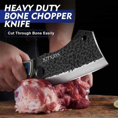 Miniatura 2 de KITNATS Juego de cuchillos de carnicero de 3 piezas, juego de cuchillos de cocina forjados a mano, picador de huesos, cuchillo de carne y cuchillo