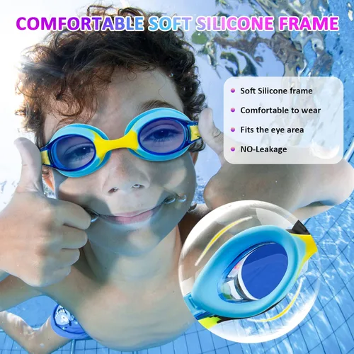 Miniatura 4 de XDX Gafas de natación para niños de 4 a 14, paquete de 4 para niños y niñas, antivaho con protección UV Multicolor-4pack-a