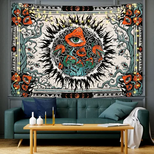 Miniatura 2 de Cohpoh Tapices de sol ardiente, diseño de ojos hippie con mandala, vides, fase lunar, para colgar en la pared (51.2 x 59.1 pulgadas)