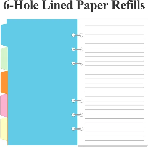 Miniatura 3 de Paquete de 2 recambios de papel rayado A6 para carpeta personal Filofax, 160 hojas/320 páginas de papel con 5 separadores de carpetas coloridos