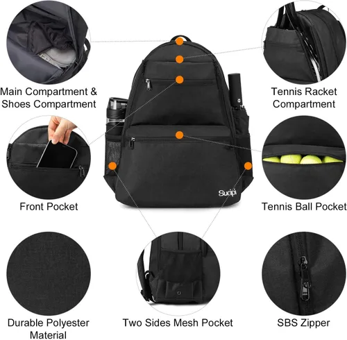 Miniatura 3 de Sucipi Bolsa de Tenis Profesional Mochila de Tenis para Hombres y Mujeres Bolsas de Raqueta con Capacidad para 2 Raquetas con Compartimento