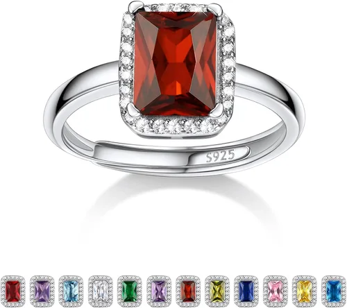 925 Sterling Silver Birthstone Rings for Women Girls with Clear 2ct HeartRoundTeardropSquare Crystal, Solitaire Diamond Halo Open Bands Cubic