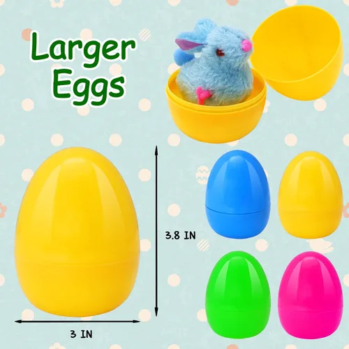 Miniatura 8 de Tuzuaol Paquete de 8 huevos de Pascua precargados con coloridos conejitos y pollitos saltadores de cuerda para rellenos de cestas de Pascua, huevos