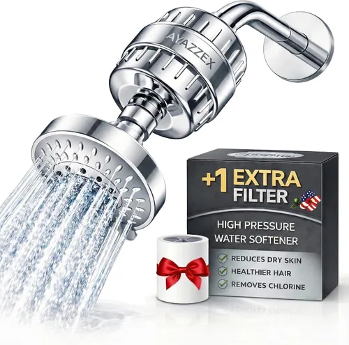 Cabezal de ducha filtrado con 2 cartuchos de filtro, filtro de agua dura de 23 etapas, 5 modos de alta presión, suavizante de agua, elimina el cloro