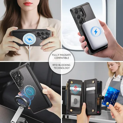 Miniatura 4 de Defencase Funda tipo cartera ultra magnética para Samsung Galaxy S22 compatible con Magsafe con cremallera de bloqueo RFID y tarjetero para mujer