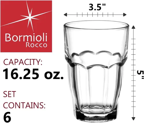 Miniatura 2 de Bormioli Rocco Rock Bar - Vasos enfriadores templados apilables de 16.25 onzas para bebidas frías, agua y cócteles, juego de 6, transparente