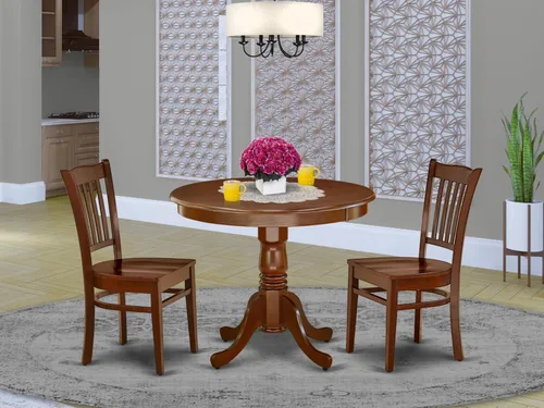 Miniatura 2 de East West Furniture ANGR3-MAH-W - Juego de comedor de 3 piezas para espacios pequeños que contiene una mesa de comedor redonda con pedestal y 2