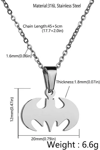 Miniatura 4 de Houpotao Collar con colgante de murciélago, de acero inoxidable quirúrgico, hipoalergénico, para niños y amantes de Batman