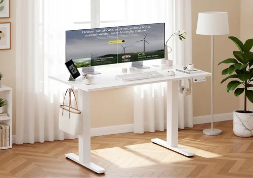 Miniatura 75 de Claiks Escritorio eléctrico de pie, escritorio de pie de altura ajustable, 63 x 24 pulgadas, escritorio de oficina en casa con tablero de empalme