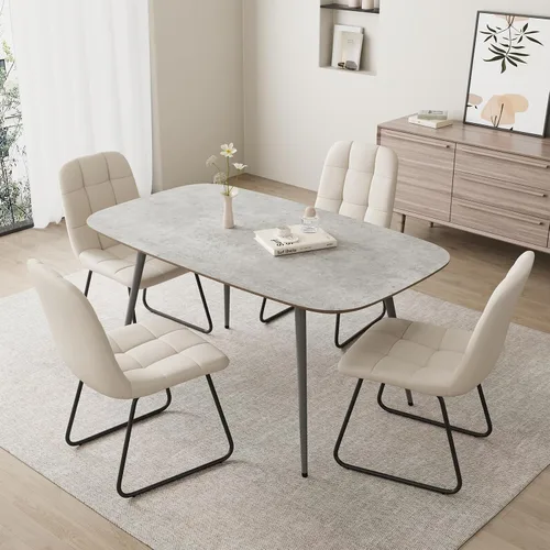 Miniatura 12 de HIPIHOM Mesa de comedor moderna de granja de 47.2 pulgadas, mesa de comedor rectangular de madera con patas de metal para 4 personas para comedor