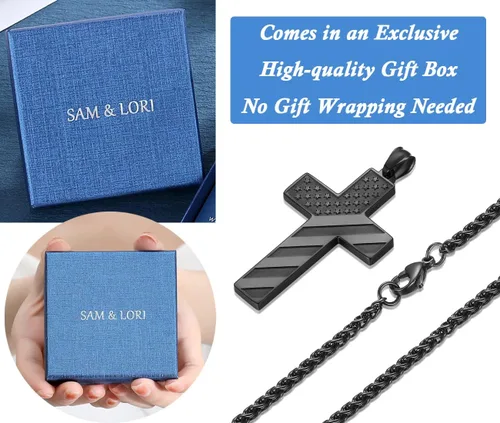 Miniatura 5 de SAM & LORI Regalos para adolescentes, niños, hombres, collar de cruz de bandera estadounidense para hijo, novio, marido, padre en cumpleaños