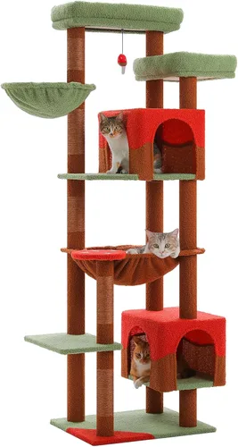 Miniatura 28 de PETEPELA Árbol de Madera para Gatos de Interior Torre de Múltiples Niveles con Postes Rascadores Cubiertos de Sisal, Condominio Acogedor, Hamaca