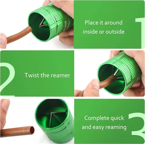 Miniatura 6 de Herramienta de escariador de tubos WISSCOOL, herramienta de desbarbado de tubos de cobre PVC herramientas de fontanería limpiador de tubos Verde