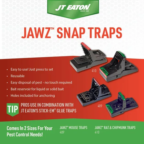 Miniatura 3 de JT Eaton 409 Jawz trampa de plástico para ratones de interior para cebo sólido o líquido, trampas para ratones de muerte instantánea, eliminación