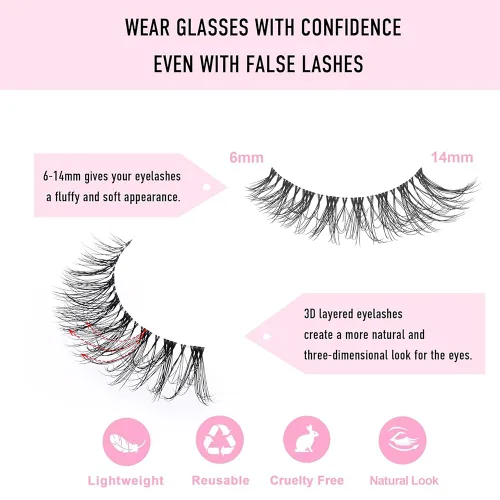Miniatura 8 de Pestañas de tira natural con banda transparente, pestañas rizadas en D de ojo de gato de 0.31 a 0.59 pulgadas que parecen extensiones, pestañas