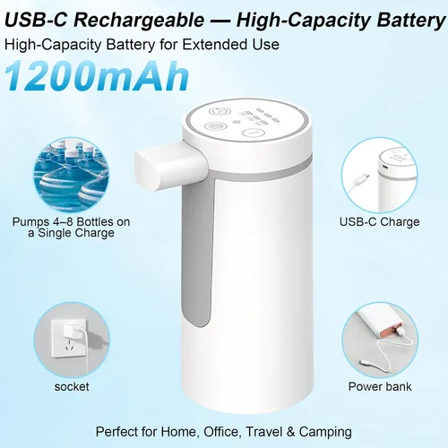 Miniatura 4 de Dispensador de agua recargable USB-C de 5 galones, bomba de agua portátil telescópica con 4 modos de dispensación que se adapta a la mayoría