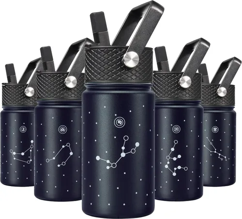 Miniatura 62 de BJPKPK Botella de agua aislada con tapa con pajilla, bonitas botellas de agua de 15 onzas, termo de metal de acero inoxidable, vasos reutilizables