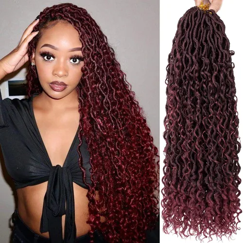 Miniatura 28 de COOKOO 14 pulgadas, 8 piezas de cabello de ganchillo Goddess Locs en total 112 hebras de pelo sintético negro natural de ganchillo de río hippie