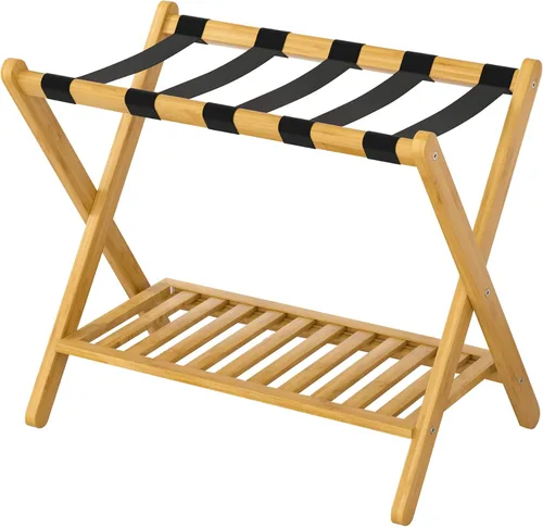 Miniatura 12 de Portaequipajes plegable con estante de almacenamiento para habitación de invitados Hotel Essentials de bambú sólido resistente soporte