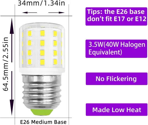 Miniatura 6 de Bombilla LED AC 100-265 V 3.5 W de repuesto para refrigerador KEI D34l luz blanca diurna 6000K E26 40W equivalente a halógeno 500Lm T10 bombillas
