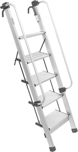 Miniatura 6 de Escalera montada en la pared, litera de metal de 5 escalones, escalera de escalada con pasamanos ajustables para ático, sótano, exterior, 66.1 x