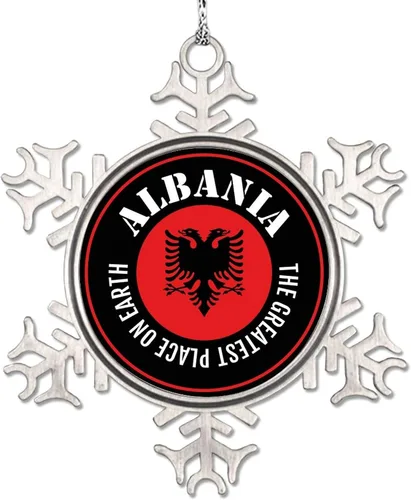 Adornos de copo de nieve de Albania, adornos para árboles de Navidad, bandera de recuerdo de ciudad, adornos de Navidad personalizados, colgante de