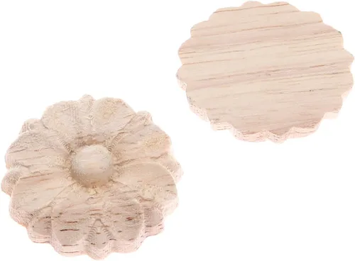 Miniatura 3 de MUXSAM Paquete de 10 rosetas de madera, apliques pequeños onlay, sin pintar, calcomanías redondas de tallado de flores para el hogar, armarios
