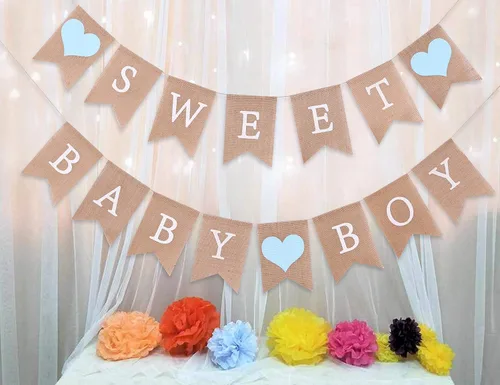 Miniatura 3 de Cartel de arpillera Sweet Baby Boy – Decoraciones rústicas para baby shower, accesorios para fotos (Sweet Baby Boy Blue)