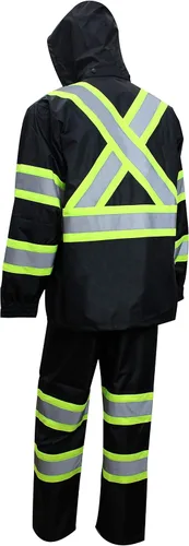 Miniatura 2 de TBK66 - Traje de lluvia clase 3, chaqueta, pantalones de alta visibilidad, parte inferior negra reflectante con patrón en X (juego de 3, S)