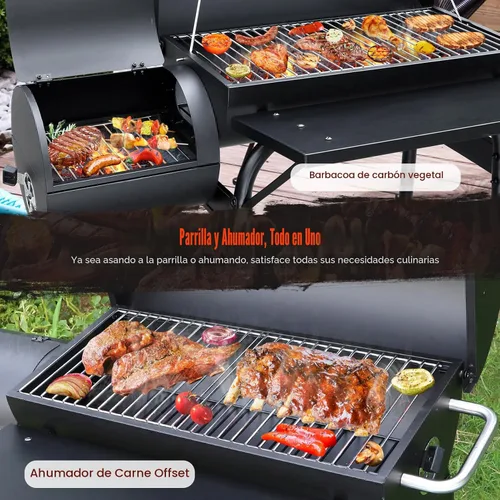 Miniatura 7 de Realcook Parrillas de carbón con ahumadores Offest: Parrilla de barbacoa de carbón de barril espaciosa Combo de parrilla para ahumar barbacoa