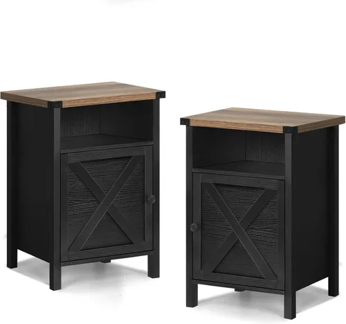 Miniatura 16 de Mesa Auxiliar de Granja, Mesa Lateral, Mesita de Noche, Mesa Auxiliar con Puerta de Granero y Estante, Mesita de Noche Moderna y Rústica para Natural