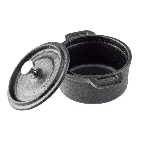 Miniatura 4 de TableCraft 10747 Cocotte, 8 onzas., con tapa & asas, de acero inoxidable perilla, hierro fundido, negro