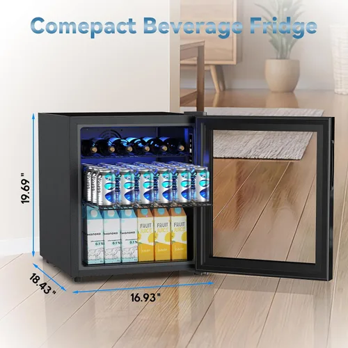 Miniatura 7 de Velivi Mini refrigerador con puerta de cristal, nevera pequeña, escritorio, enfriador de bebidas para bebidas de cerveza, 1.4 pies cúbicos